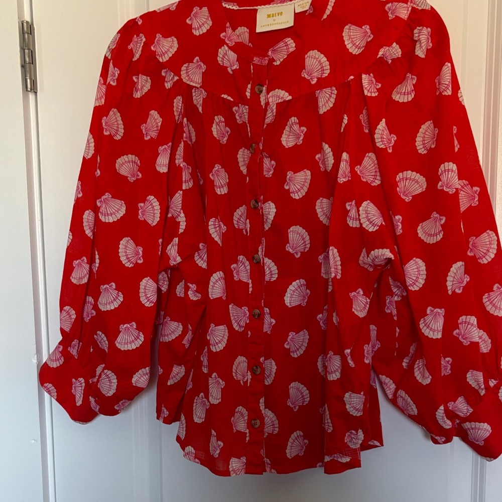 Maeve Red Blouse with White Shell Print